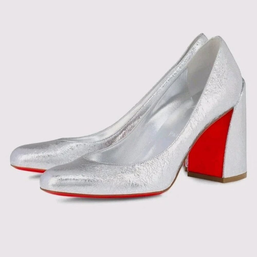 Christian Louboutin Miss Sab 85mm Silver Block Heel Pump EU 39.5 US 9.5  NIB